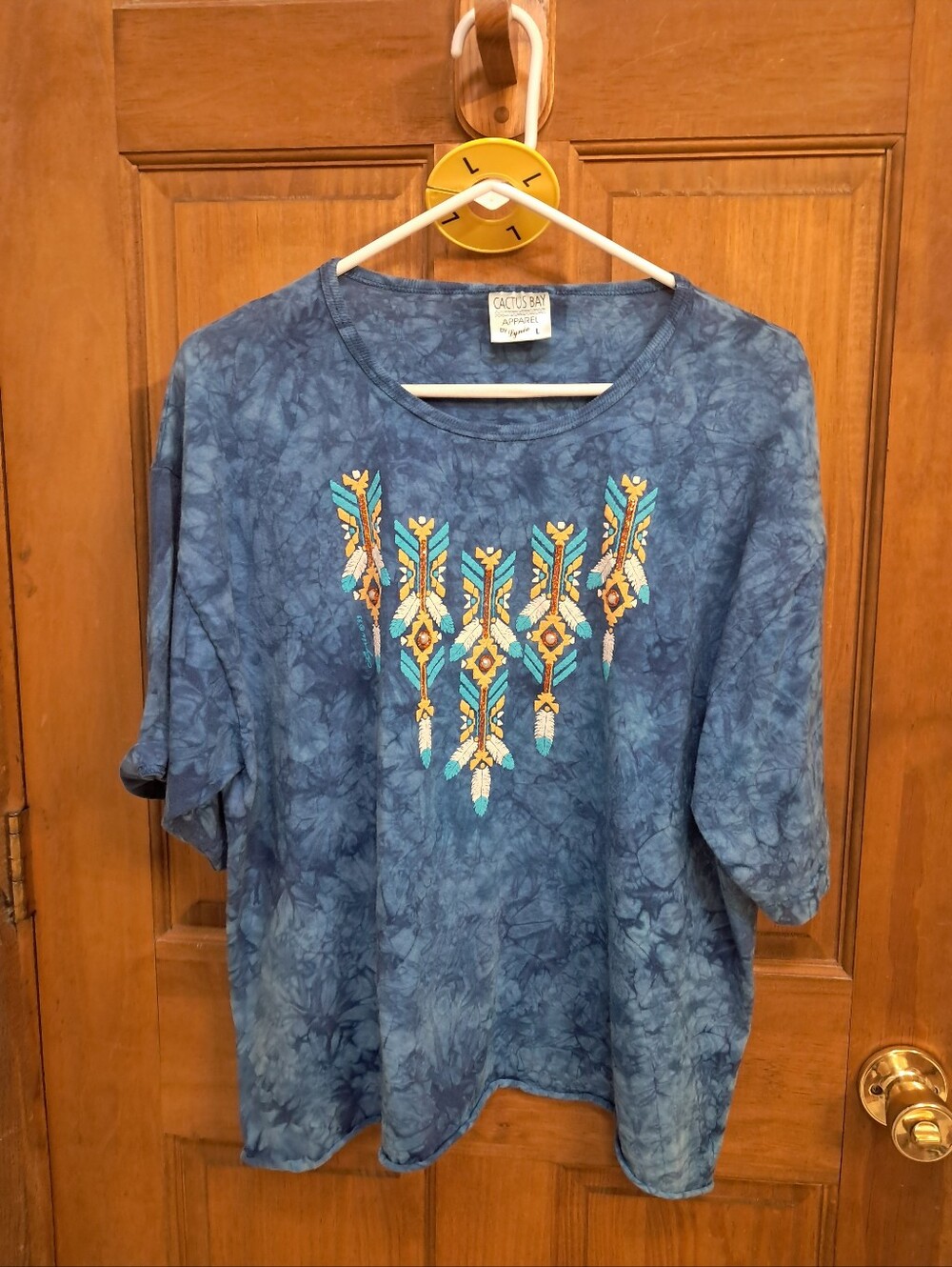 Cactus Bay Indigo Tie-Dye Embroidered Short Sleeve Tee Size Large